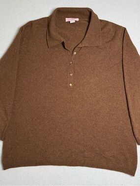 Jennifer Tyler 100% Cashmere Knit Sweater Top Women’s XL Brown quiet luxury READ